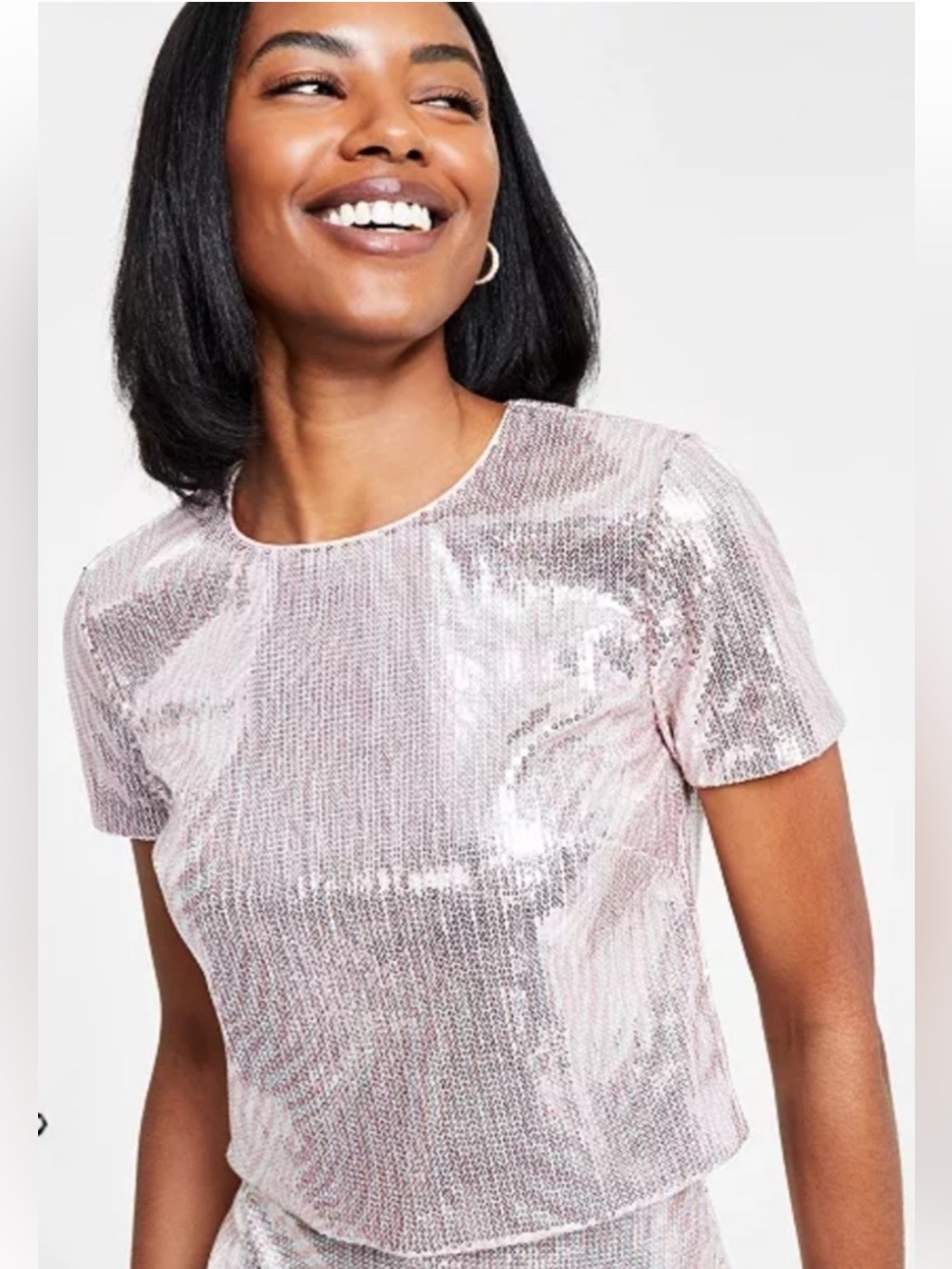 MICHAEL Michael Kors Cropped Sequin Zebra Print Top NWT Pink/Silver